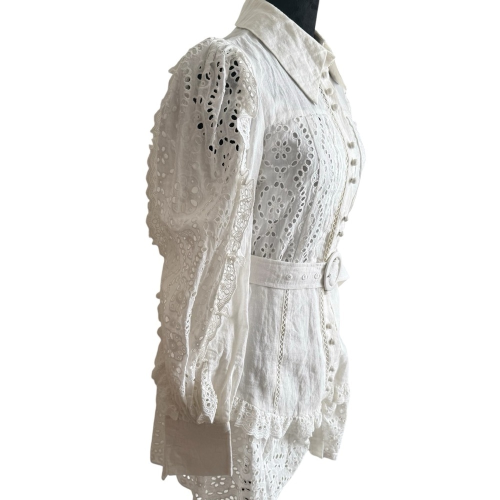 Saint Armont Lulu Broderie Mini Dress Ivory Eyelet Shirt Dress NWT S - Picture 4 of 10